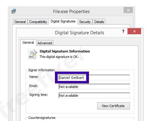 Screenshot of the Daniel Gelbart certificate